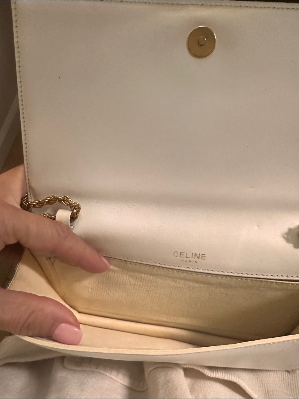 Celine White Leather Crossbody with Gold Chain and Medallion - Picture 6 of 7